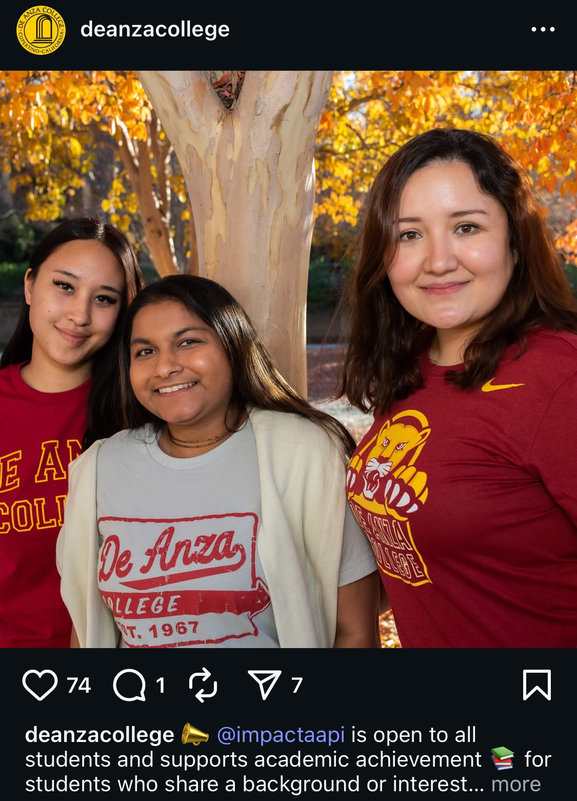 group of students smiling at camera in social media post